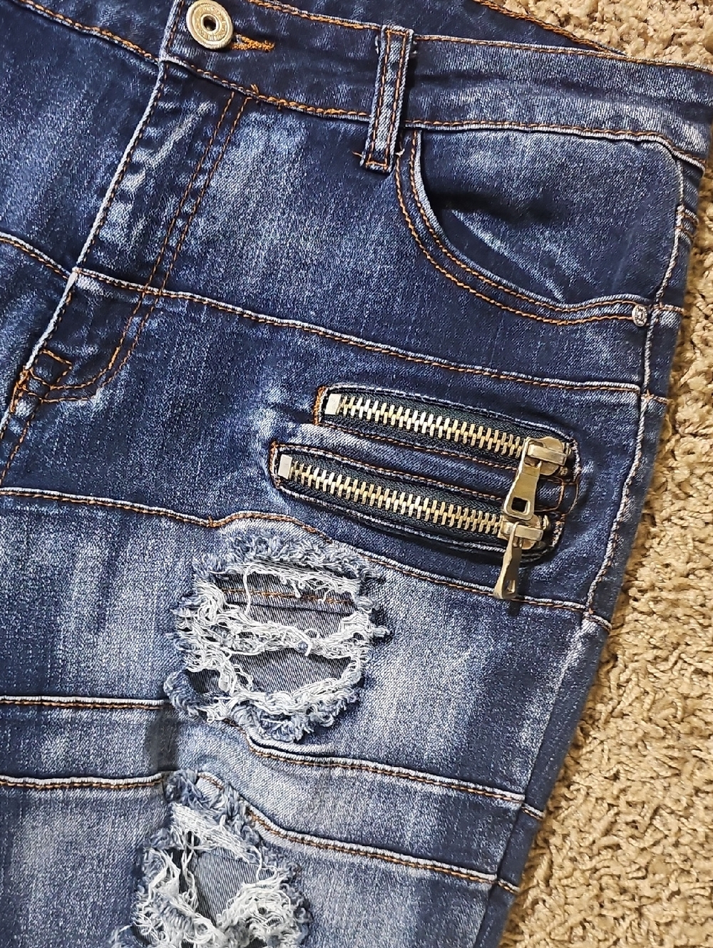 Blue Topic Denim Collection Distressed Skinny Jeans Zippers 13/14 Pants - Picture 2 of 8